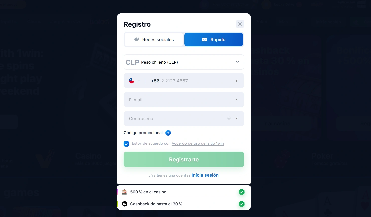 Paso a paso: cómo registrarte en 1win desde Chile